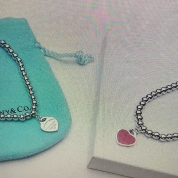 Tiffany & Co Silver Beaded Bracelet with Red Heart Charm - Picture 3 of 5